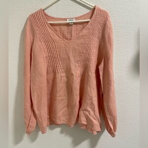 Sundance peach linen V-Neck Blouse with embroidery detail sleeves